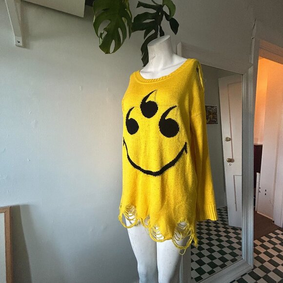 Unique UNIF XS Yellow 3 Comma Distressed Knit Sweater - Picture 1 of 6